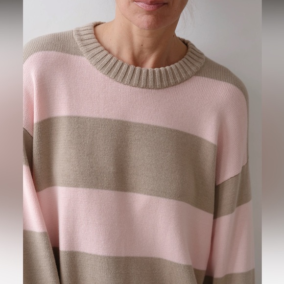 DONNI The Cotton Knit Stripe Crewneck Sweater - Picture 2 of 9